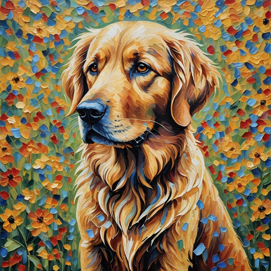 Golden Retriever in Expressionist Impasto Oil Painting