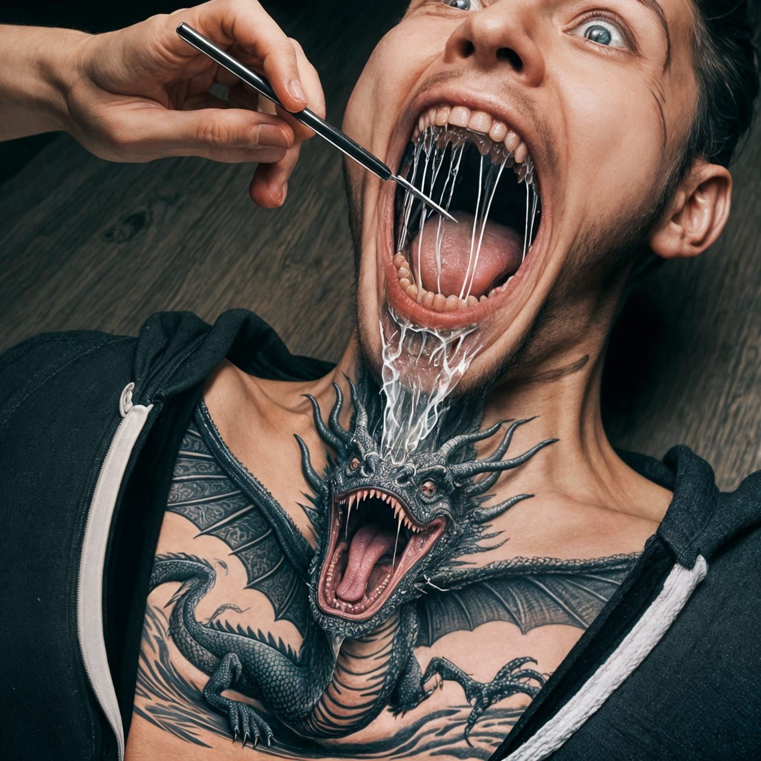 Terrified Person with Dragon Tattoo