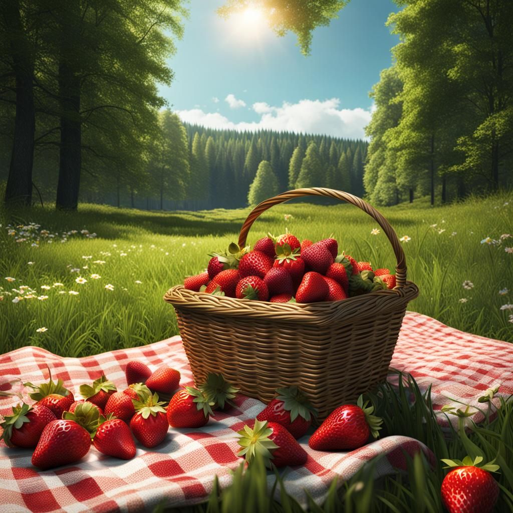 Strawberries on Picnic Blanket: Fantasy Concept Art