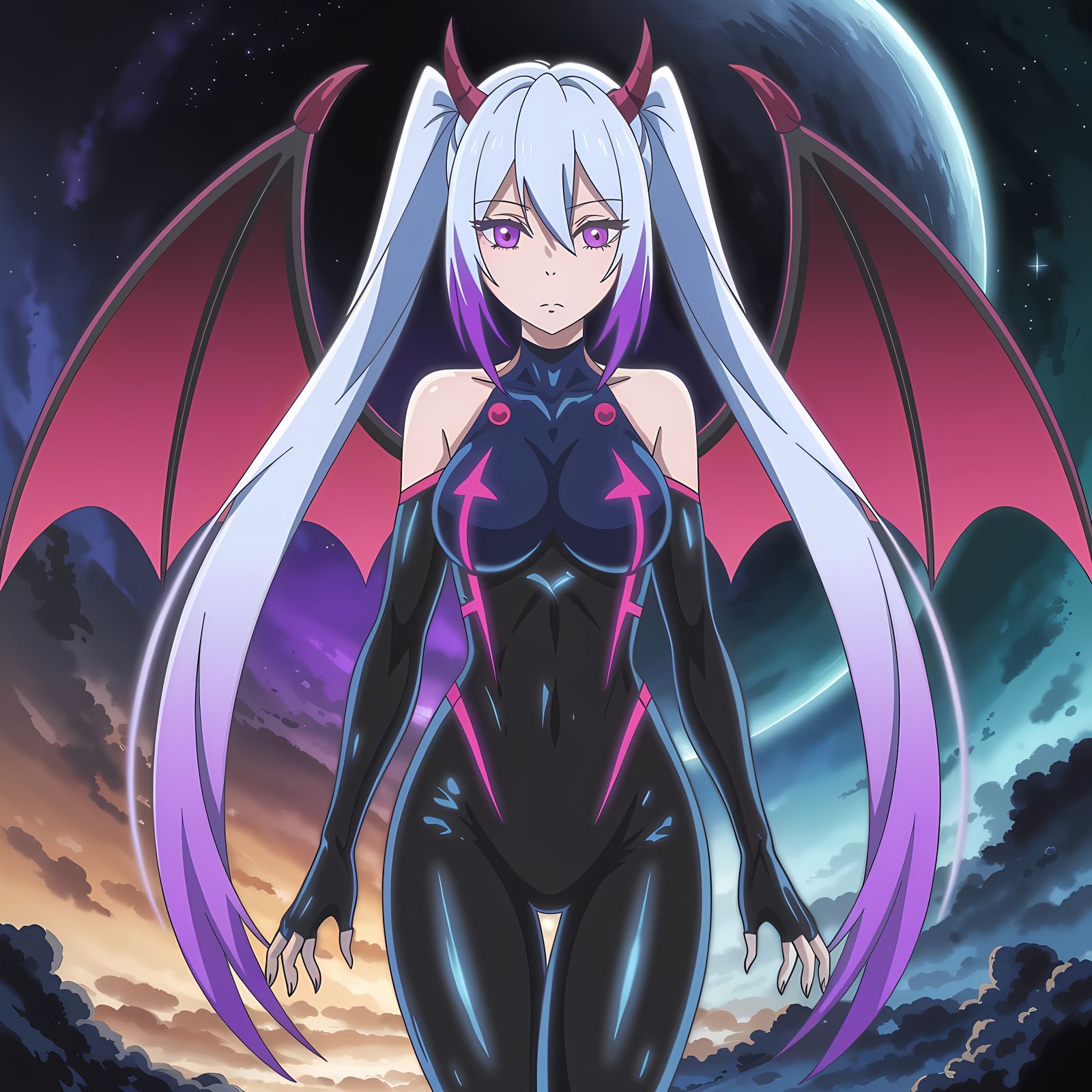 Anime Devil Girl in Futuristic Attire