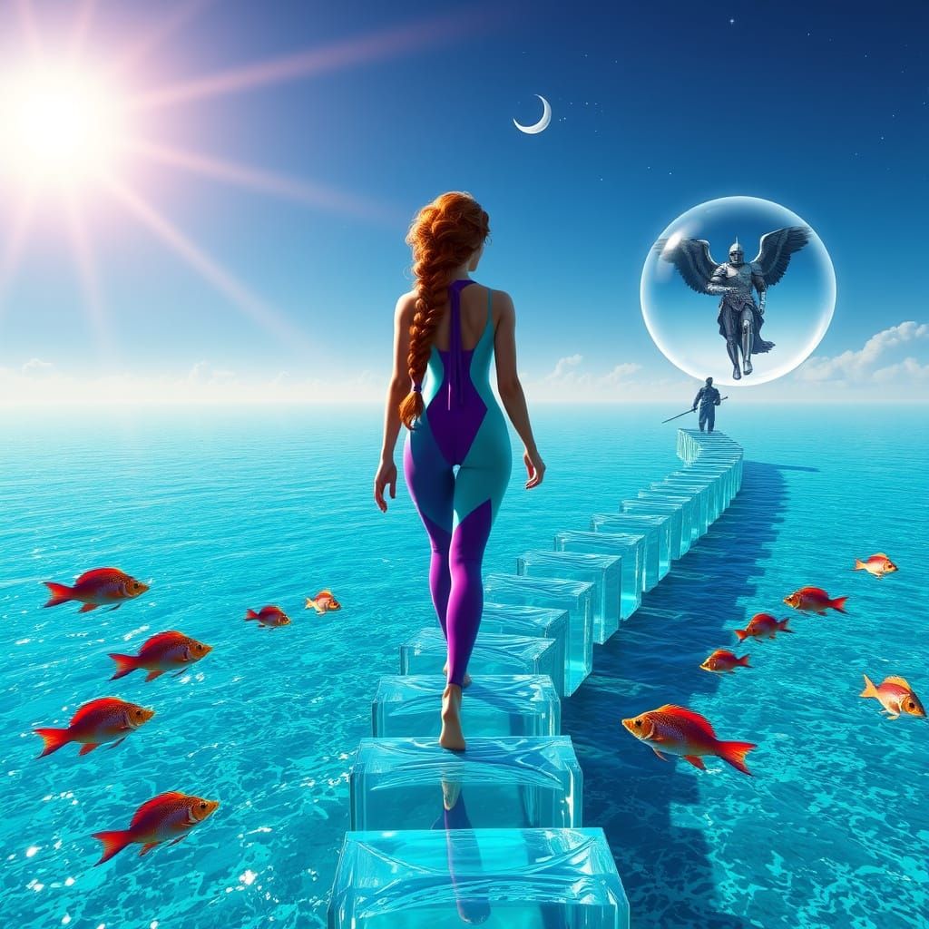 Ethereal Fantasy Woman in Futuristic Landscape