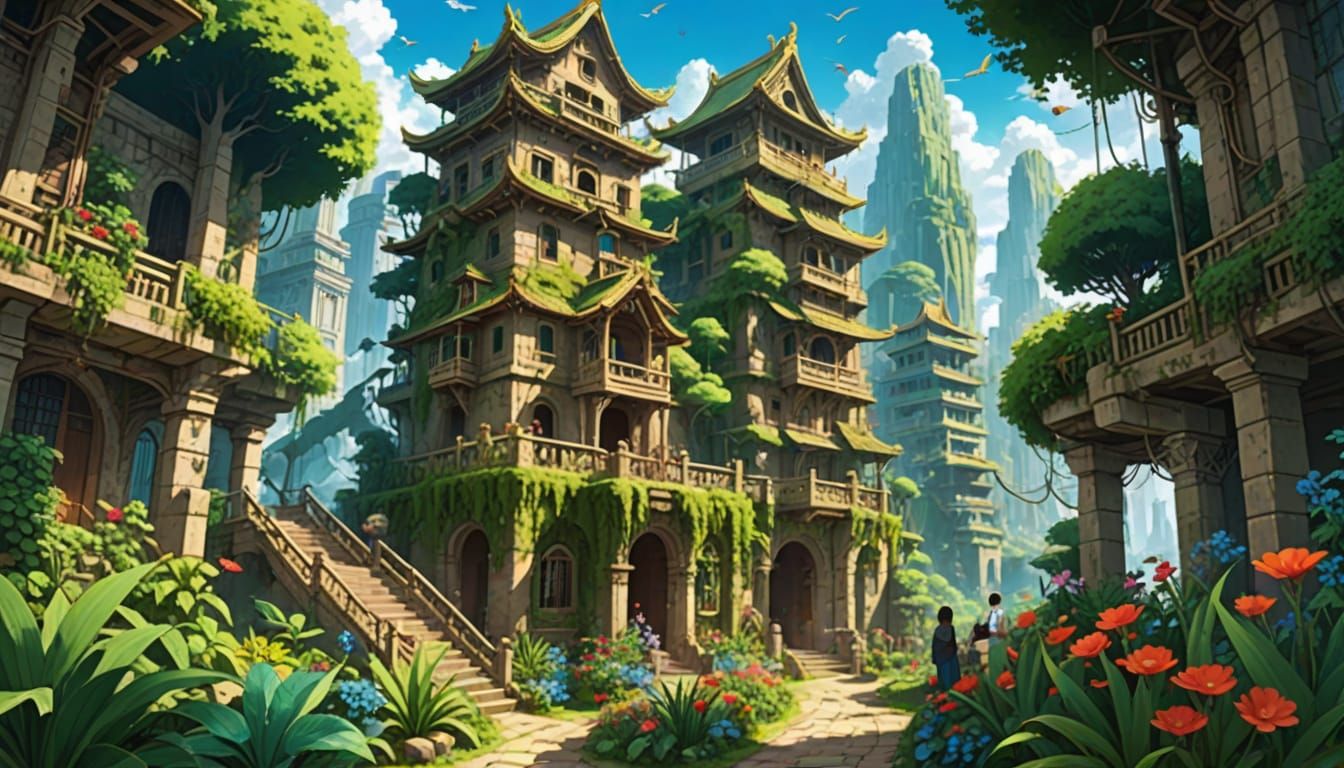 Lost City Garden in Anime Style