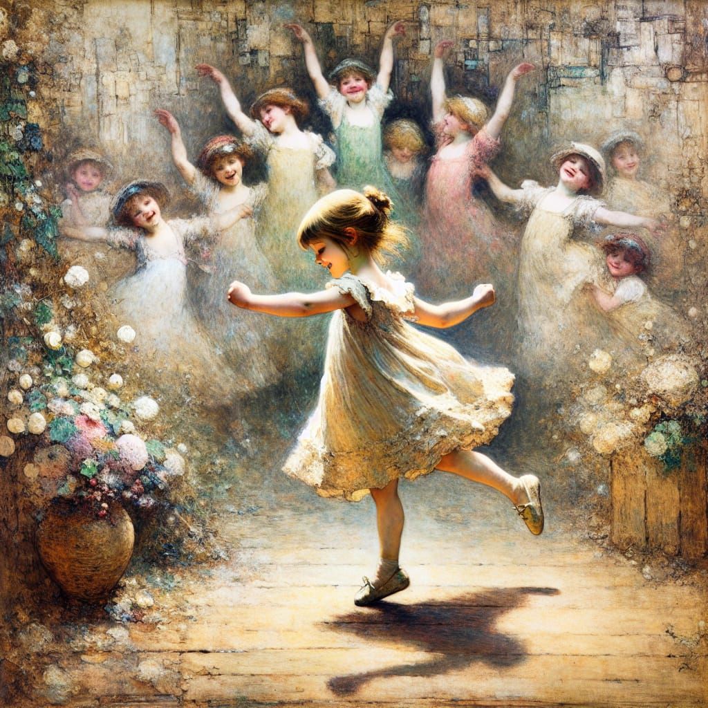 Whimsical Child Dancer in Dreamy Late 19th-Century Art Style