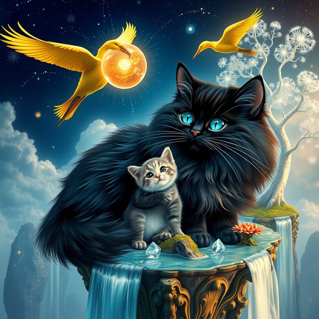 Giant Cat on Floating Island, Digital Art