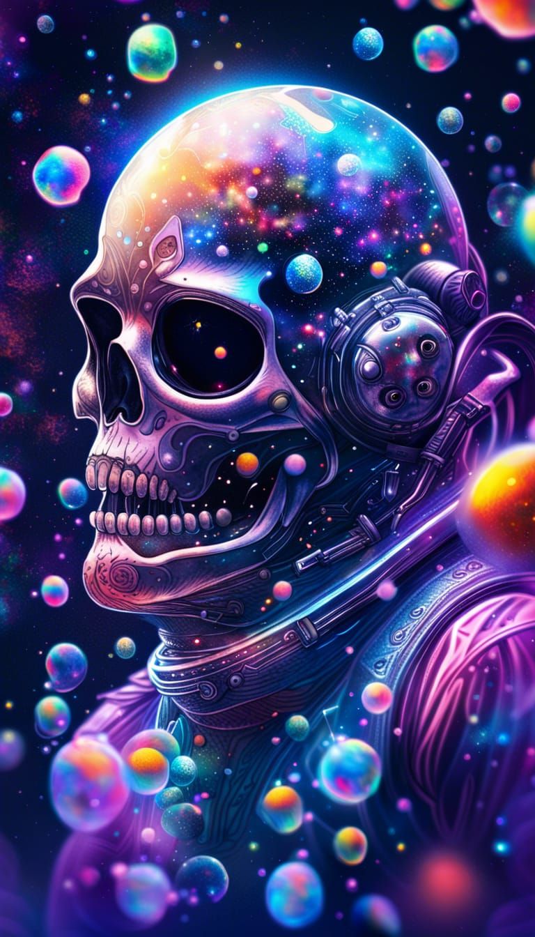 Astronaut Catskull in Holographic Cosmic Dreamscape