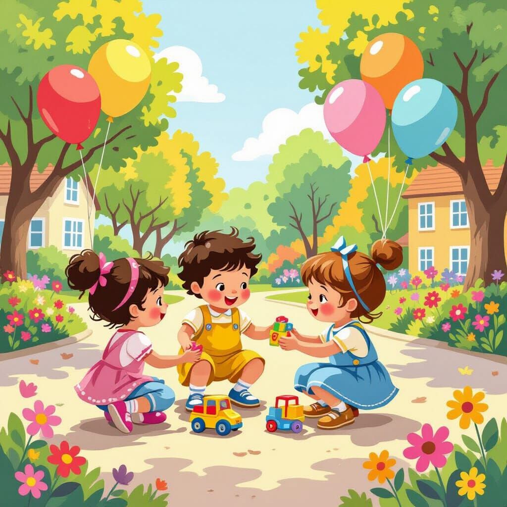 Children's Playground Joy: Cartoon Illustration