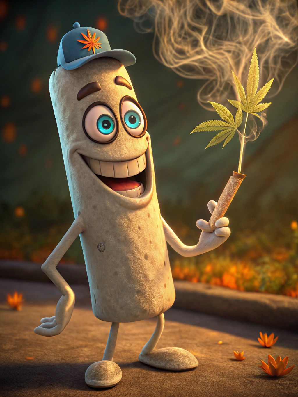 Cheerful Marijuana Joint Cartoon in Whimsical 3D Style