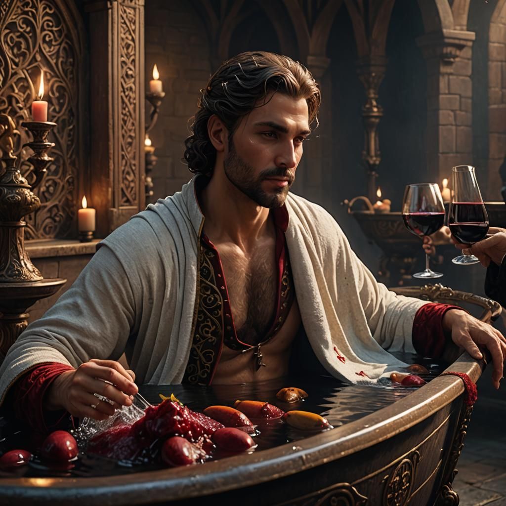 Medieval Prince in Bath: Detailed Fantasy Art