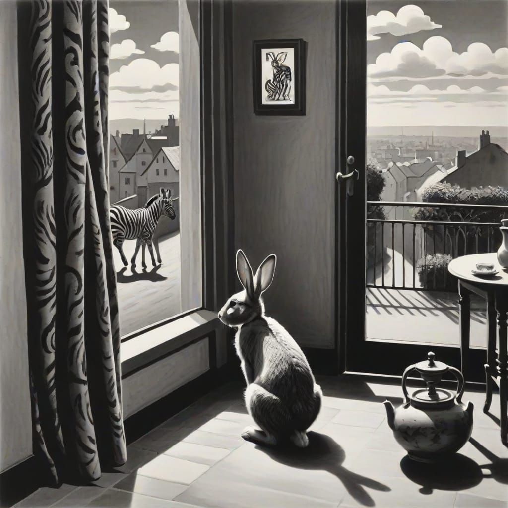 Surreal Rabbit Dreamscape Inspired by Matisse and Barlach