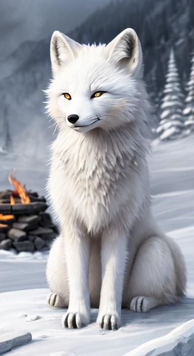 Arctic Fox Warms Up with Ramen: Watercolor Concept Art