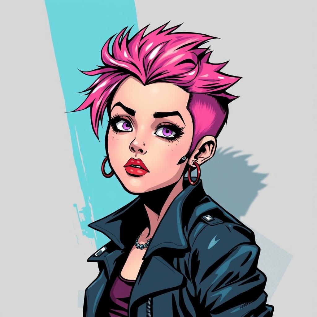 Punk Girl with Pink Hair in Comic Book Style