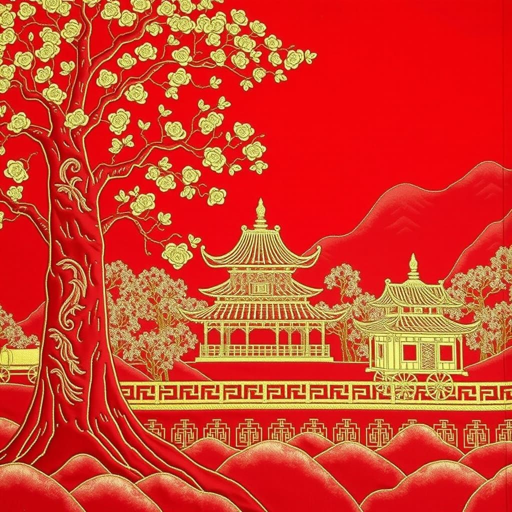Red and Gold Chinese Imperial City Scene