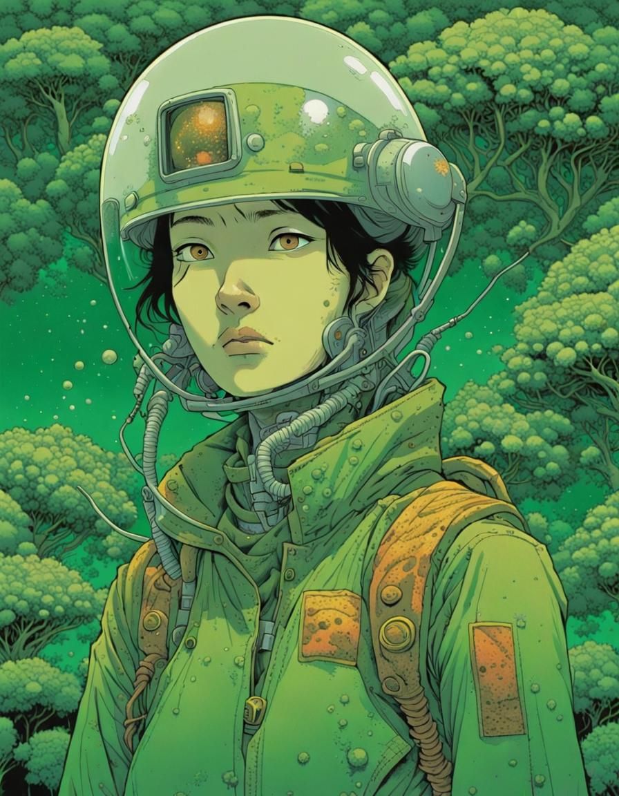 Resilient Space Farmer with Cybernetic Eyes Portrait