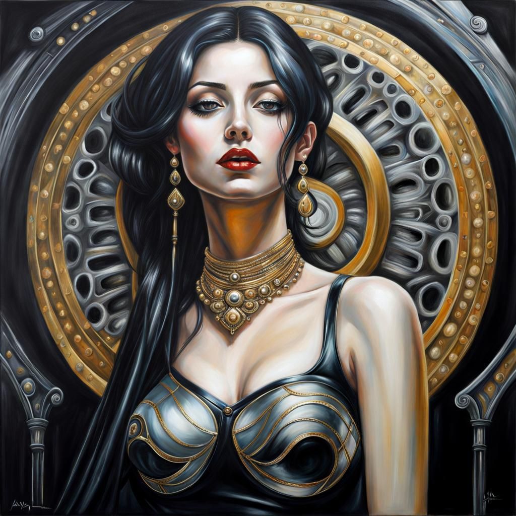 Gothic Syrian Woman in Latex: An Oil Painting