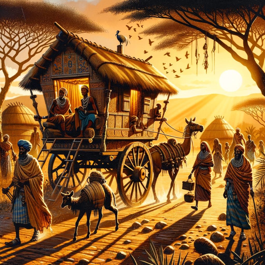 African Bantu Caravan in Golden Twilight