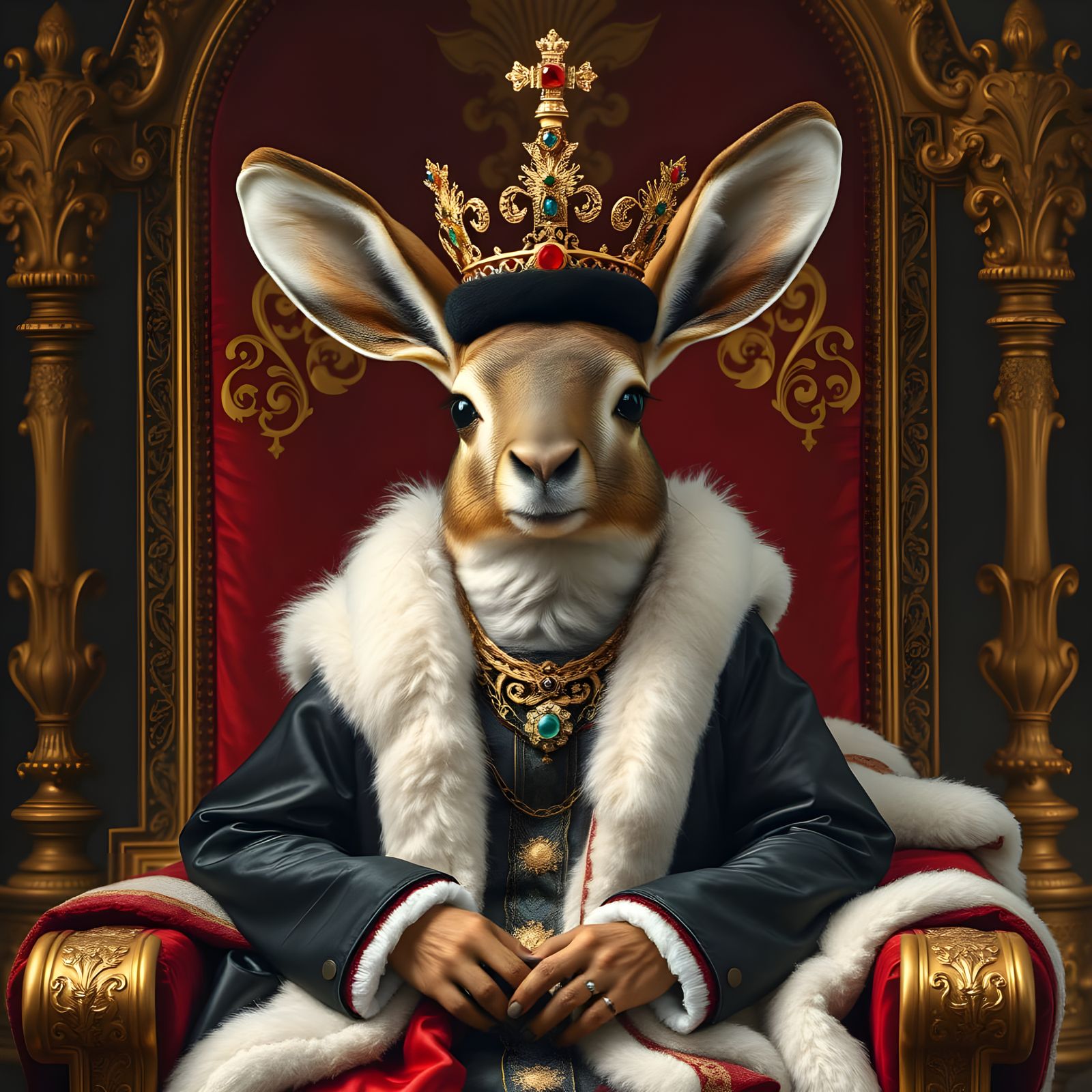 Regal Kangaroo Queen in 19th Century British Royal Attire