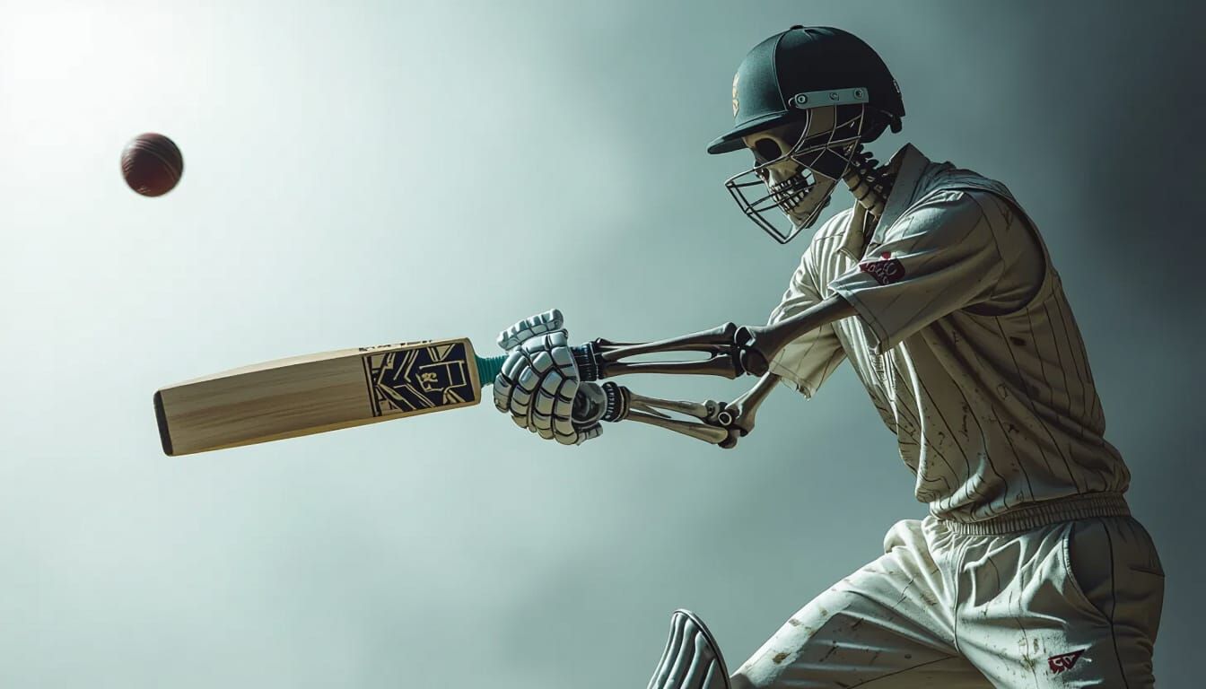 Skeletal Cricketer in Dramatic HDR Action Shot