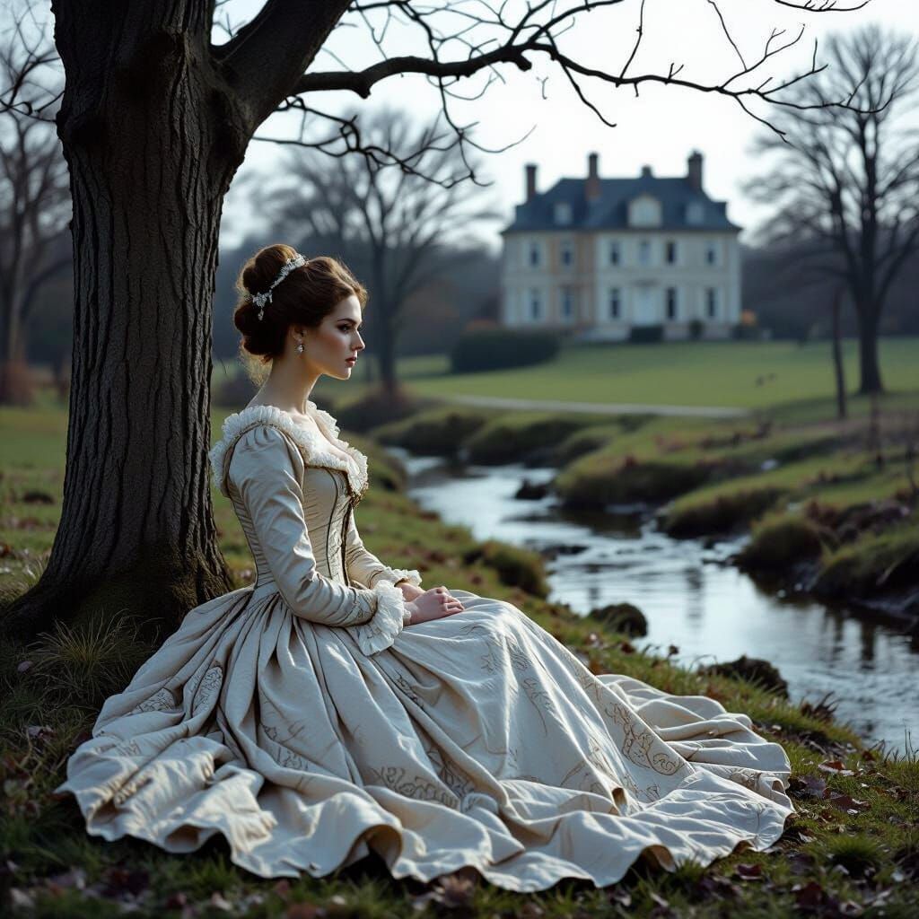 Noblewoman Portrait by Stream in Chiaroscuro Style