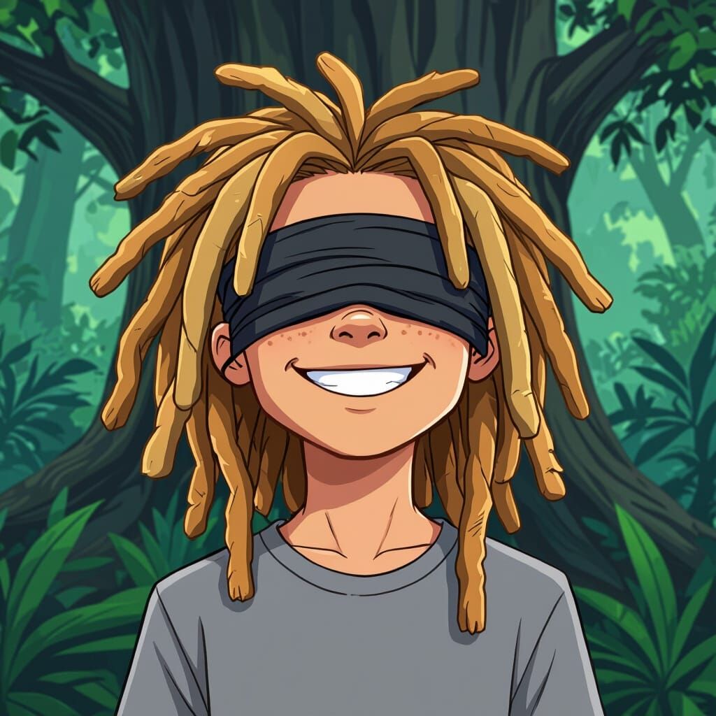 Cartoon Teen with Dreadlocks in Jungle Style