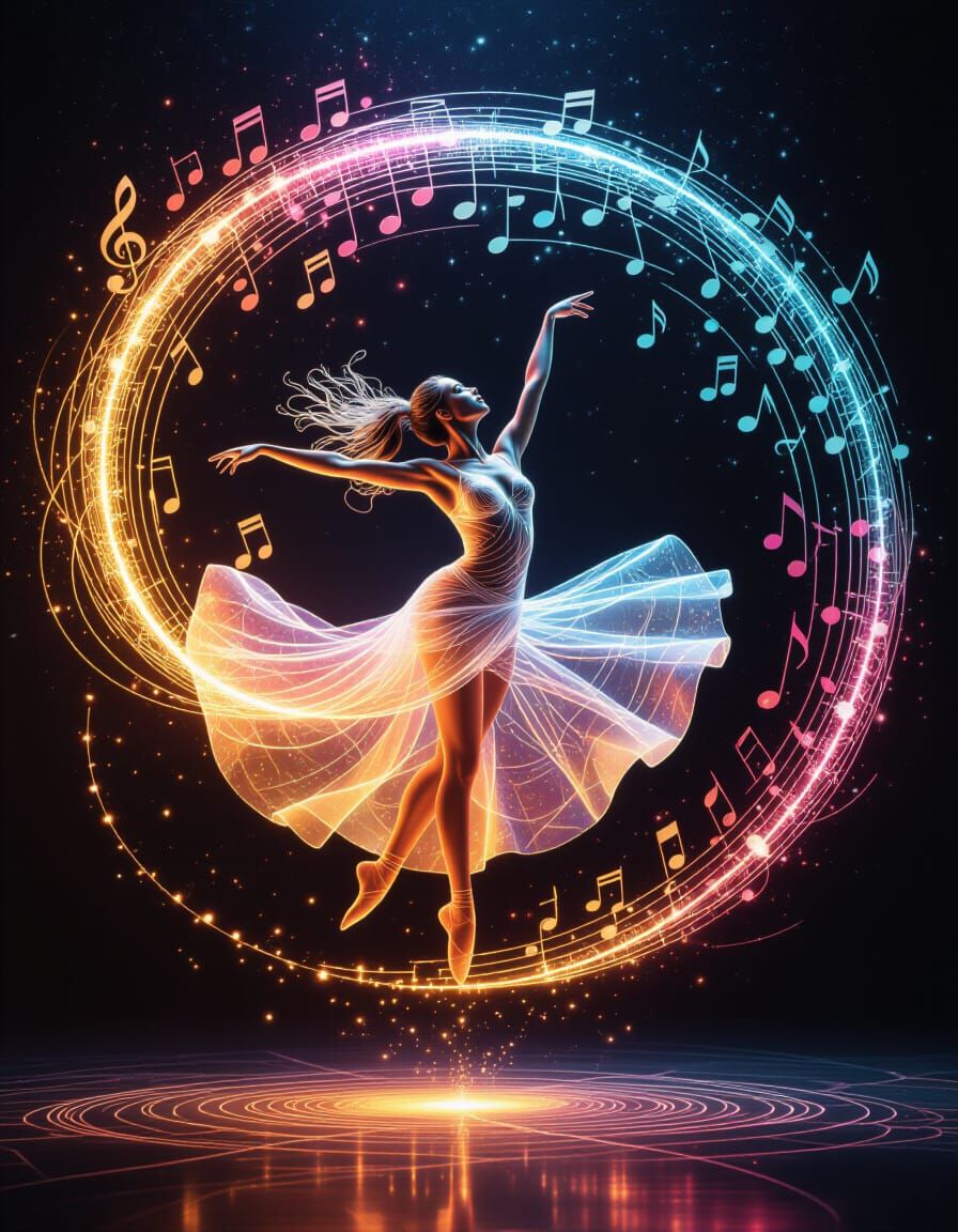 Celestial Wireframe Ballet in Swirling Energy Vortex