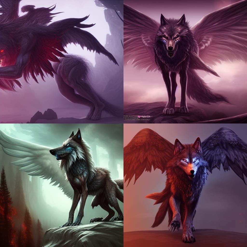 Half Angel Demon Wolf in Detailed Digital Art