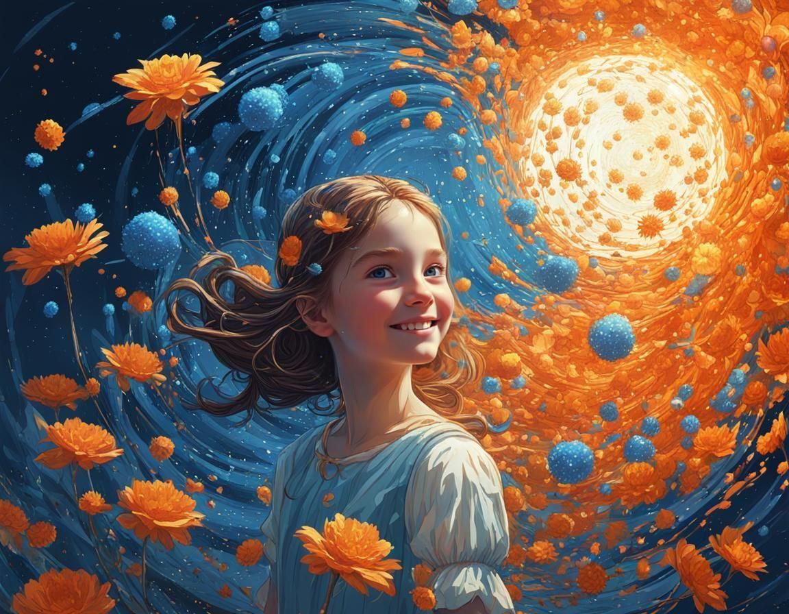 Ethereal Girl in Abstract Floral Dreamscape