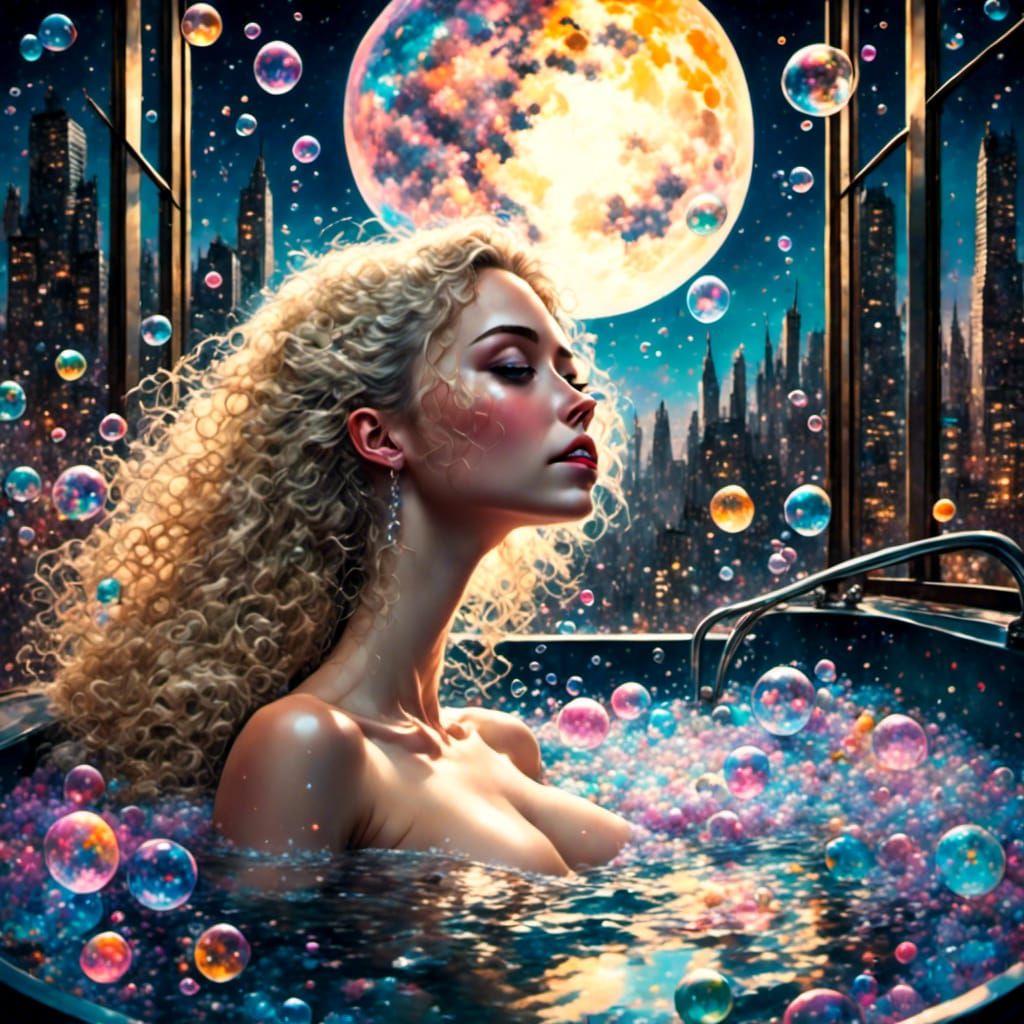 Bioluminescent Bubble Bath in Penthouse View