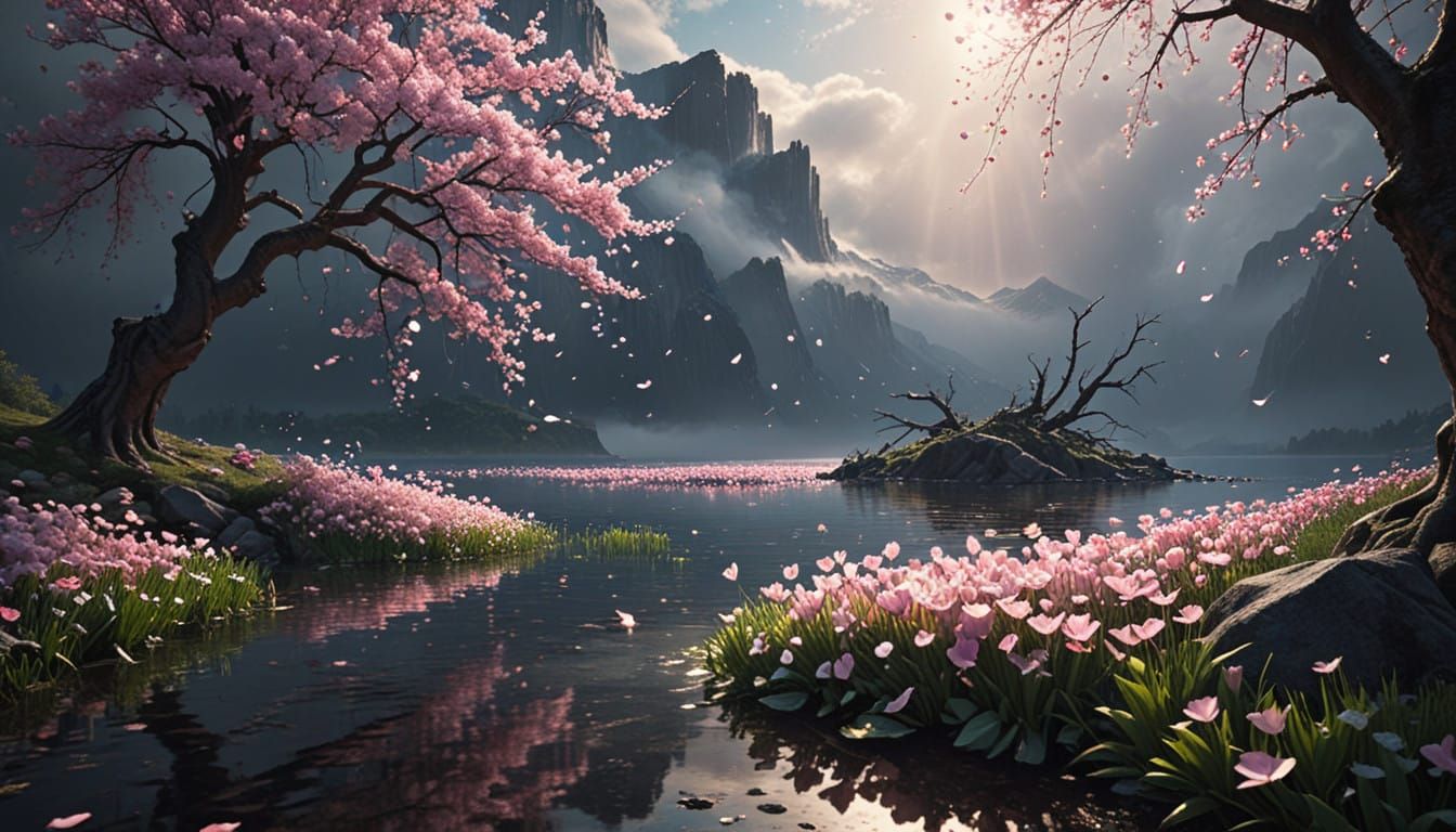 Ethereal Spring Storm in Surreal Landscape