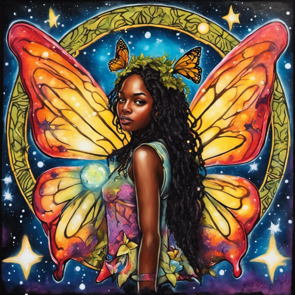 African American Fairy Ace of Pentacles in Graffiti Art
