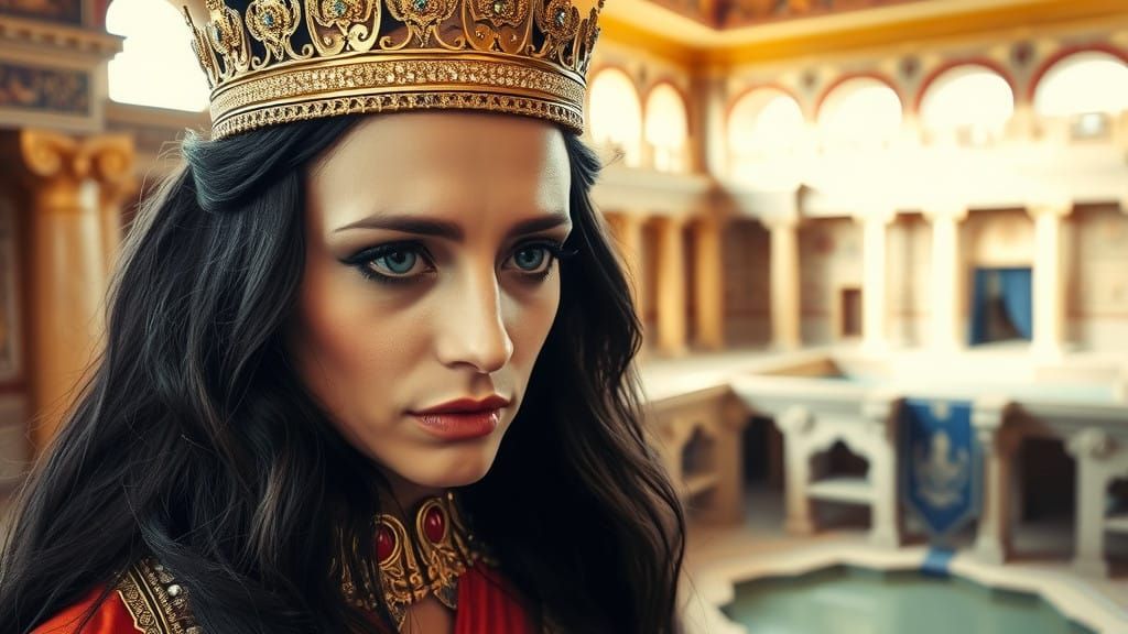 Royal Queen Esther in Desperate Plea to King Xerxes, Persian...