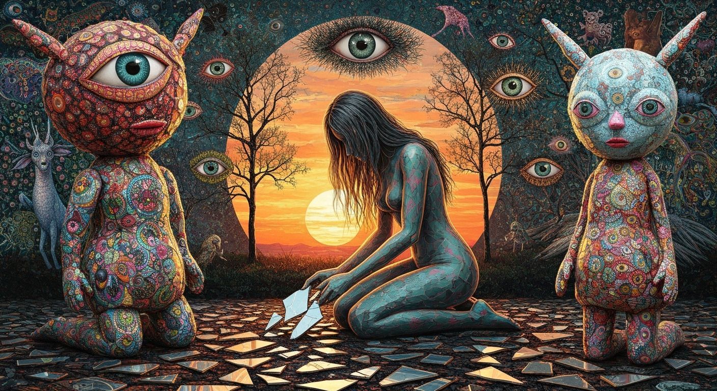 Surreal Fragmented Sculpture of Woman at Sunset