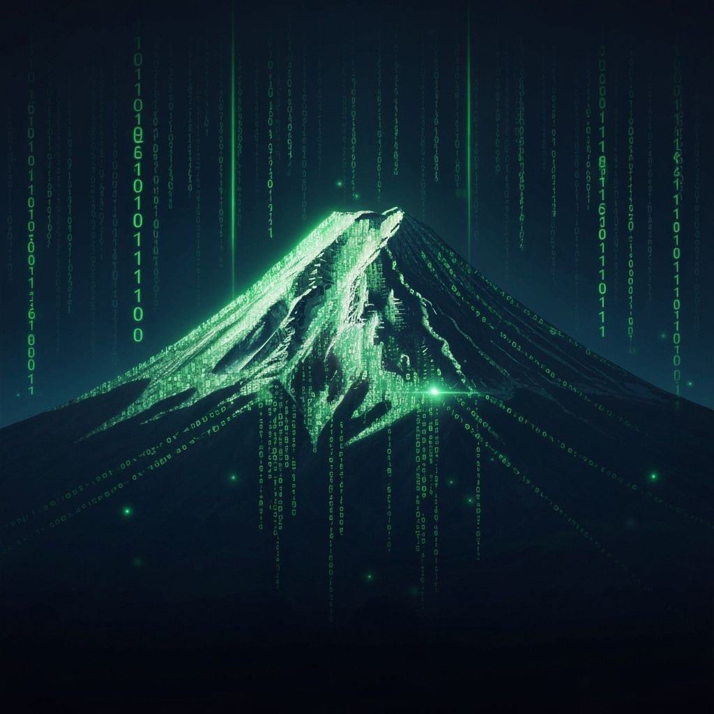 Mount Fuji Digital Painting in Matrix Code Style