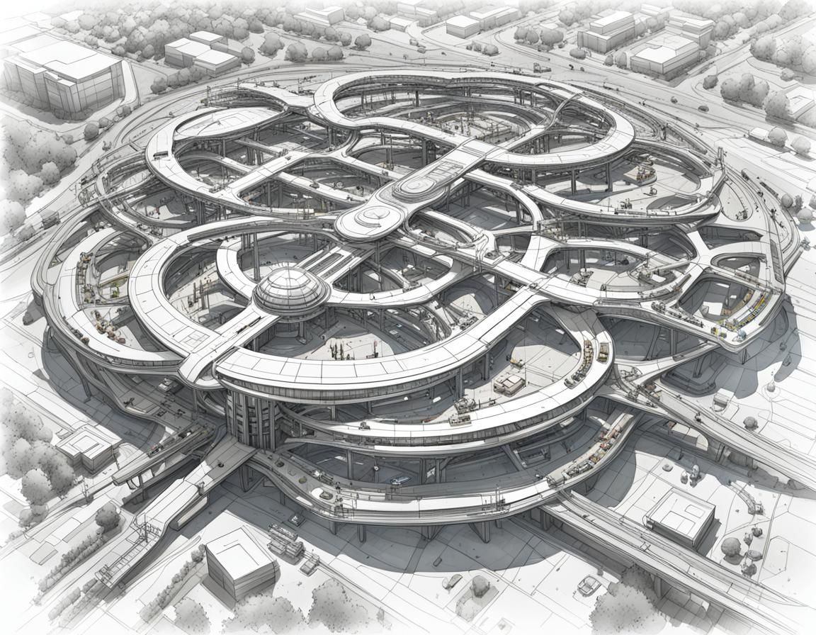 Futuristic Space Station Sketch with Organic Geometry