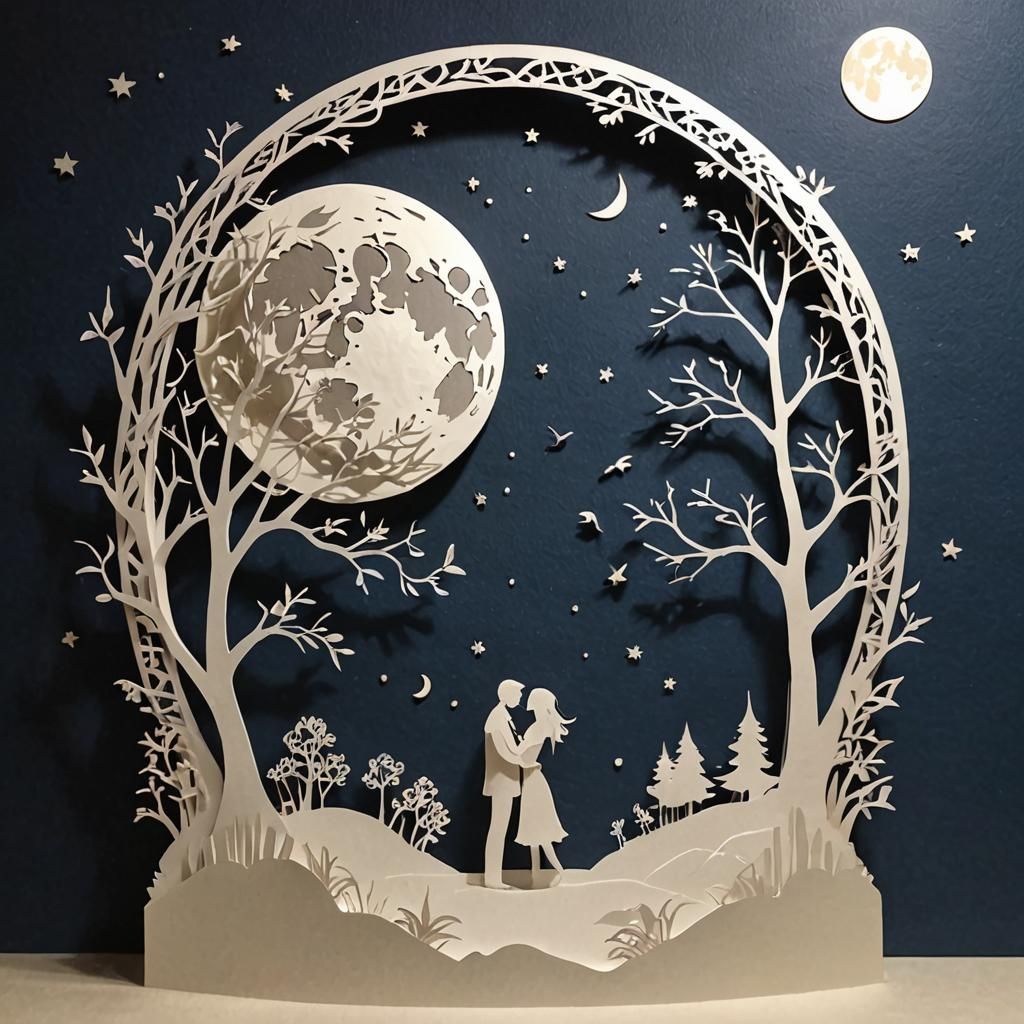 Paper Cut Proposal Under Full Moon