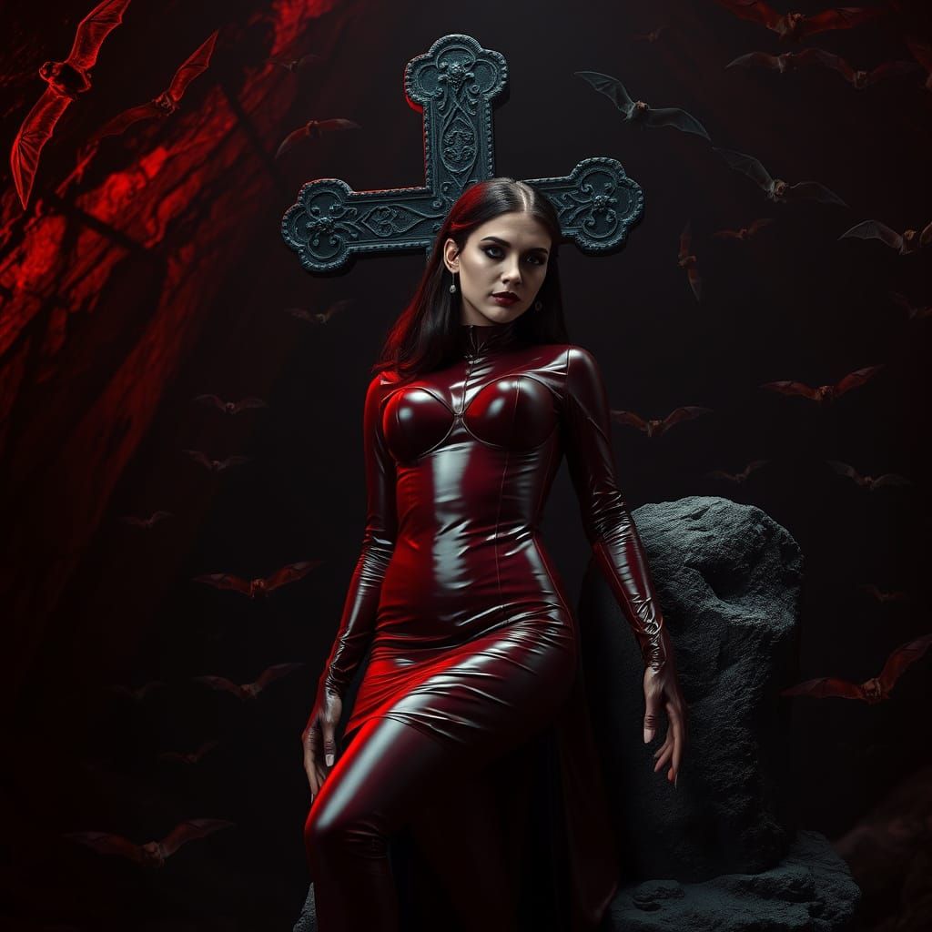 Vampire Lady in Dark Red Latex Outfit, Beside St. Andrew's C...
