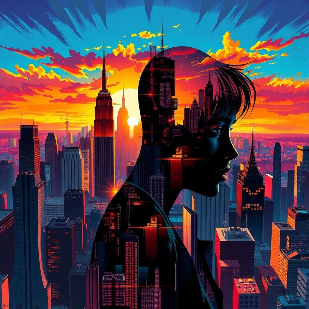 Cityscape Revealed Within Female Silhouette, Hyperrealistic ...