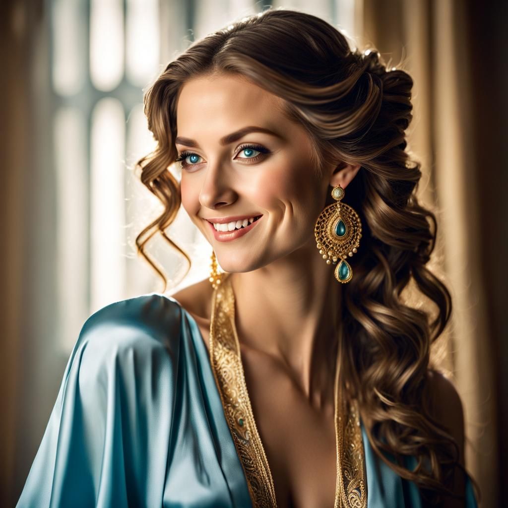 Elegant Portrait of a Young Woman with Gold Jewelry