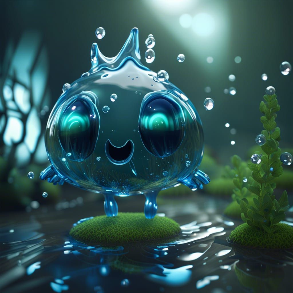Reflective Glass Ghost with Water Splash in 3D