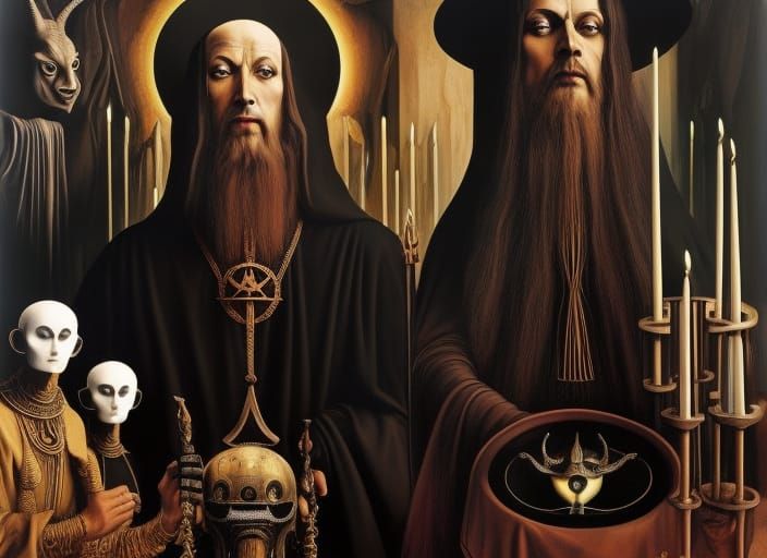 Robotic Baphomet Cyborg Gnostic Mass in Renaissance Style