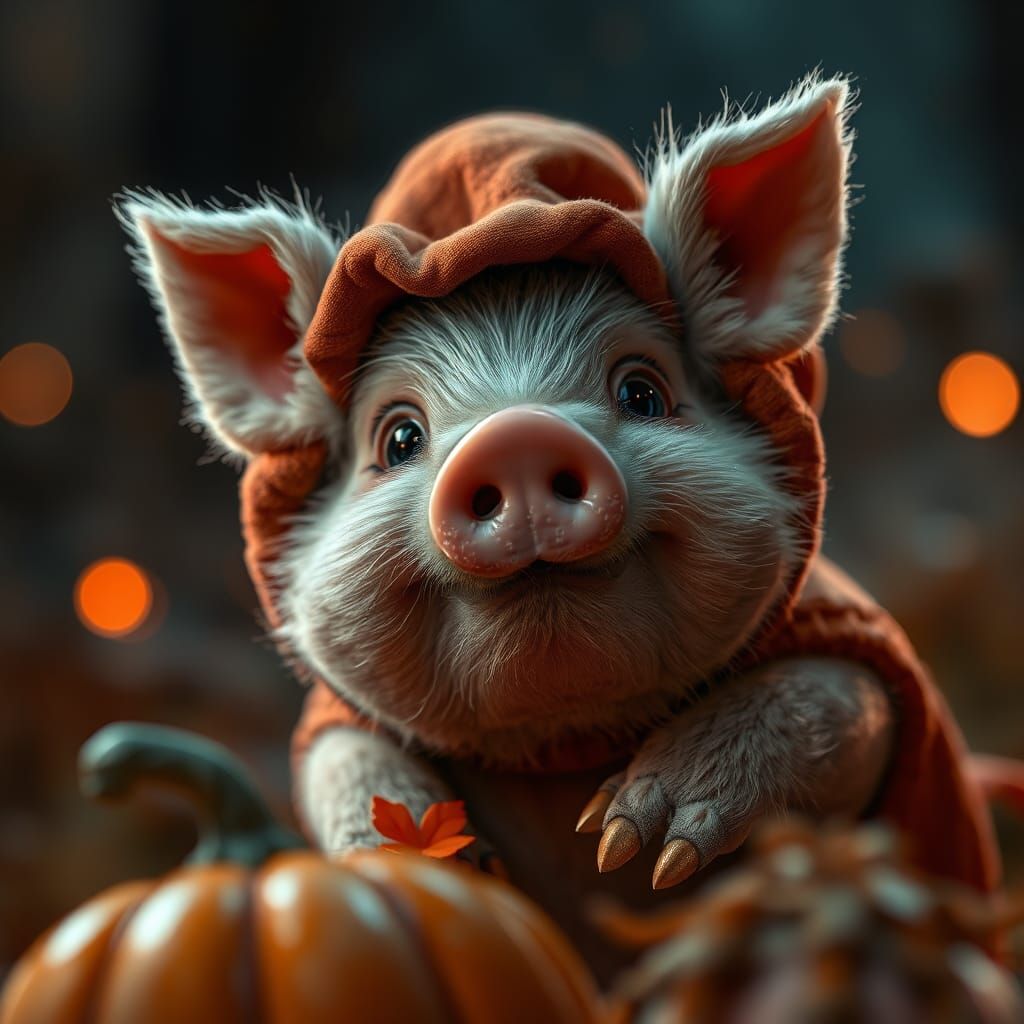 Fluffy Piglet Trick-or-Treating: Digital Illustration