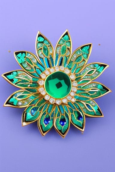 Bioluminescent Emerald Lotus Brooch: Whimsical Digital Art