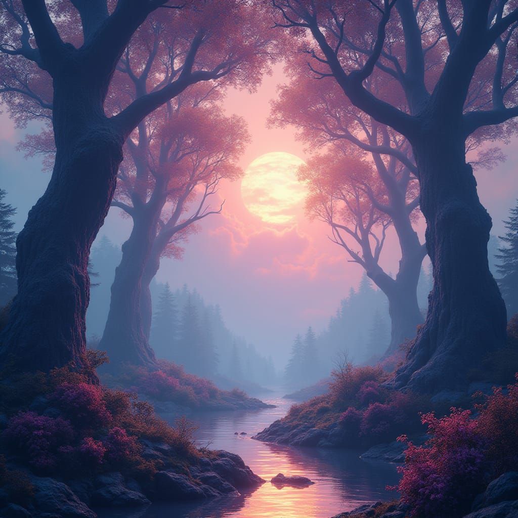 Fantasy Realm in Vibrant Dystopian Landscape Art