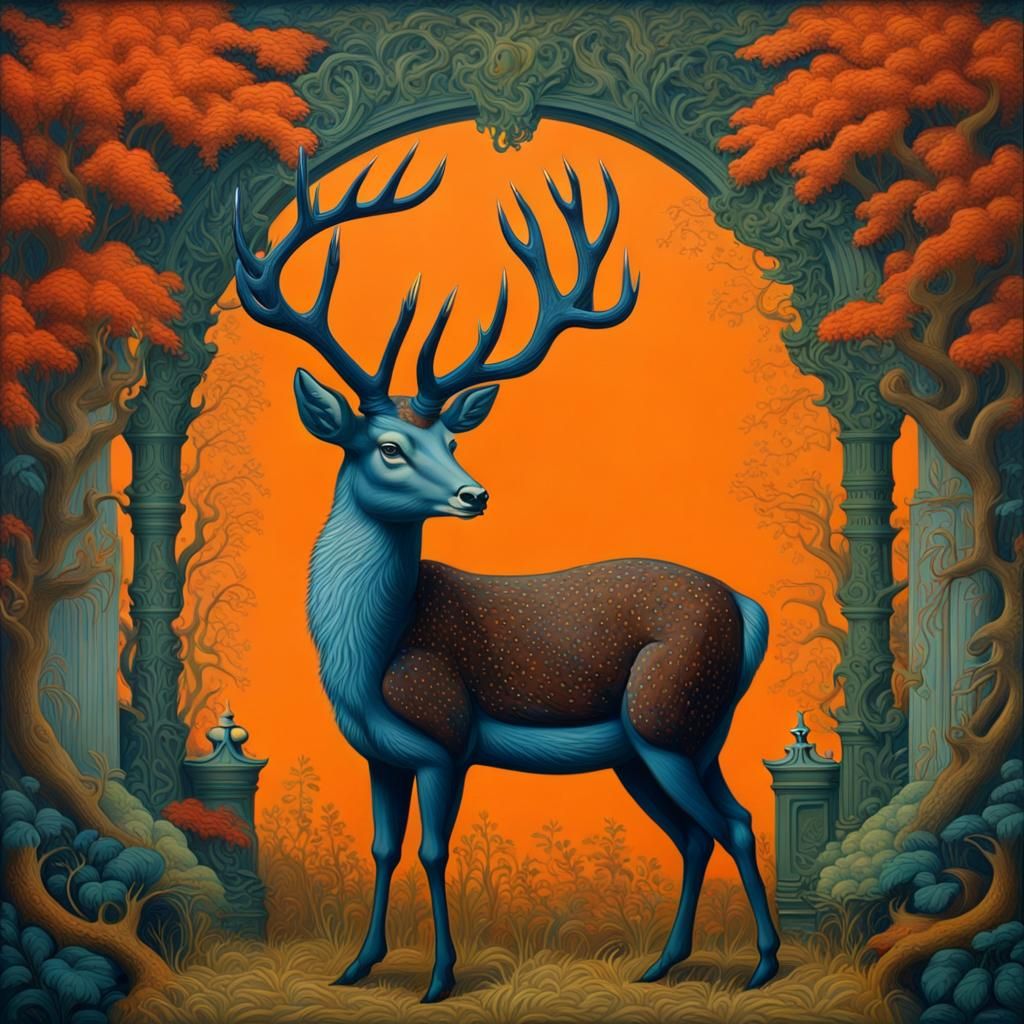 Crowned Deer in Foliage: Detailed Matte Painting