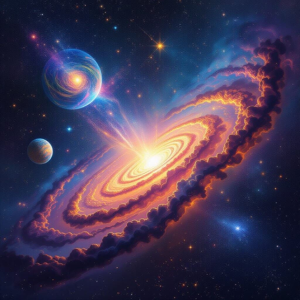 Holographic Astral Cosmic Illustration in Mixed Media