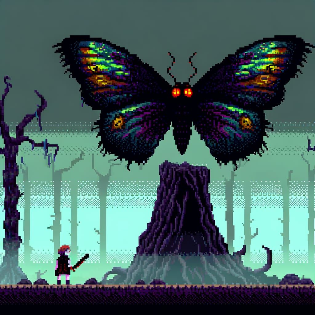 Monstrous Butterfly in 16-bit Pixel Art