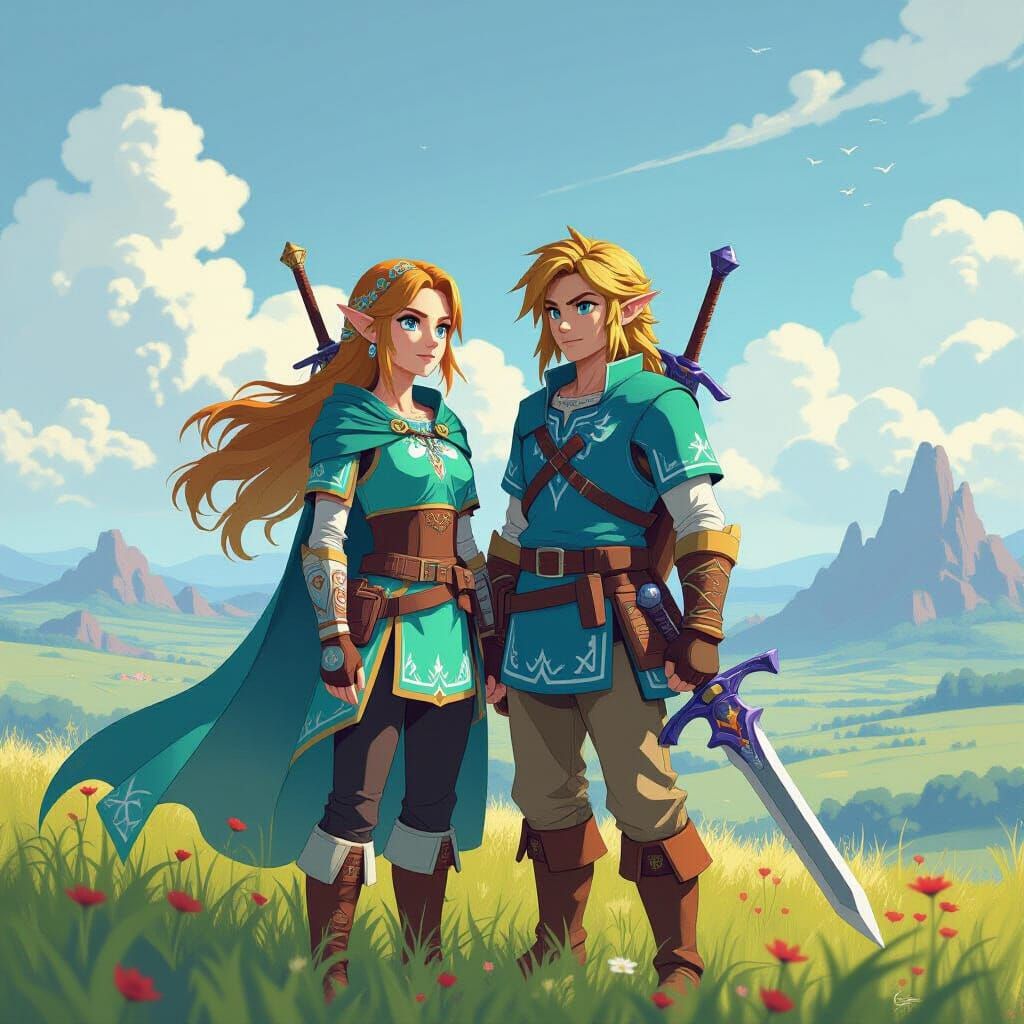 Zelda and Link in Hyrule, Dystopian Art Style