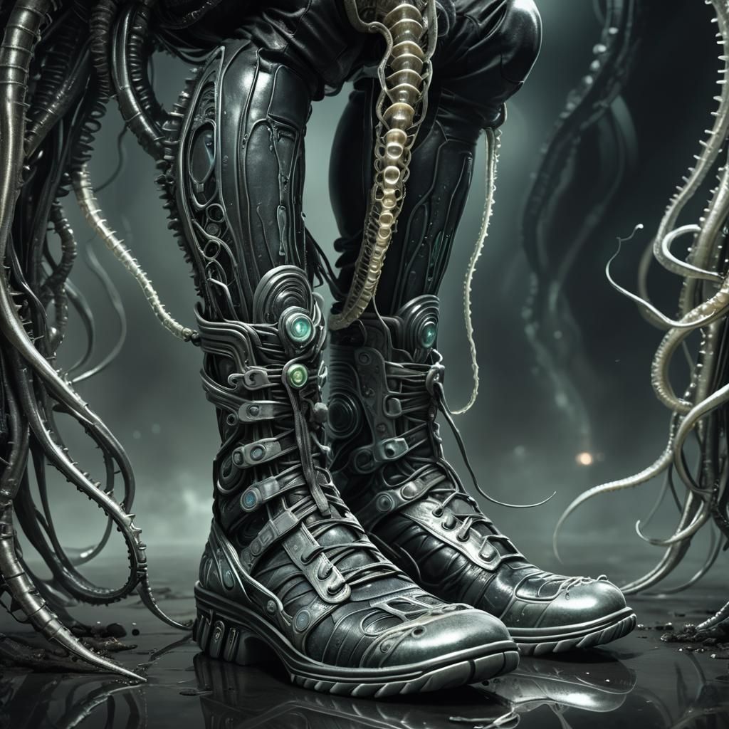 Alien with Bioluminescent High-Tech Shoes, 3D Render