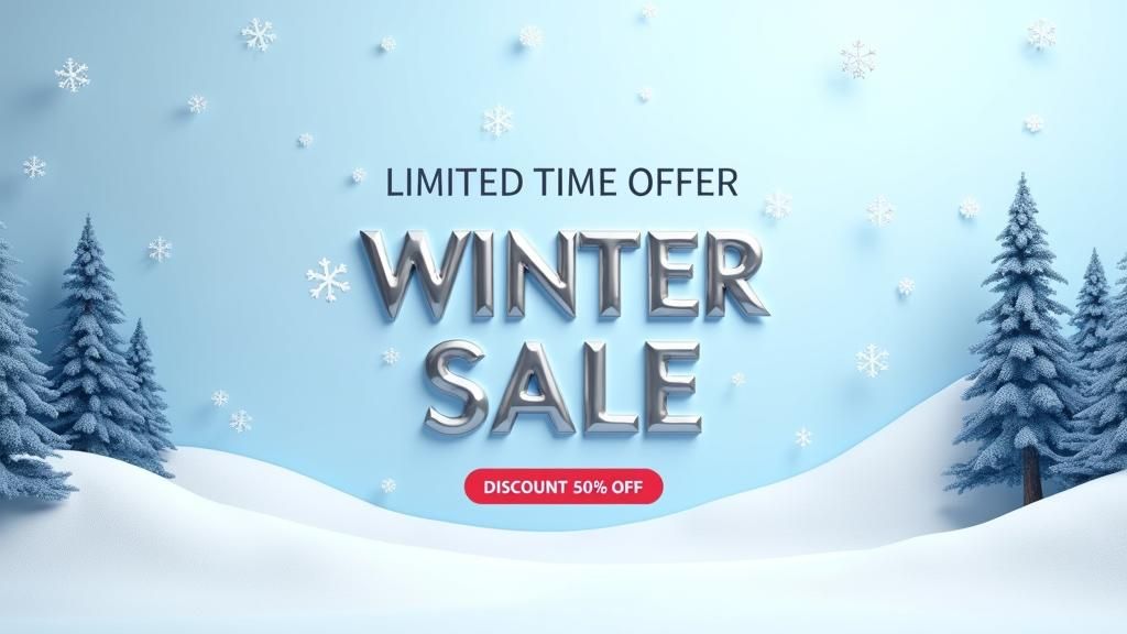 Winter Sale Promotional Banner with Snow Landscape