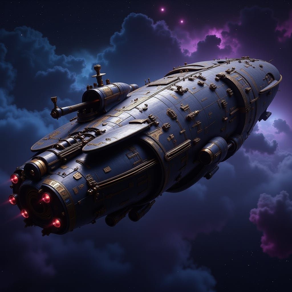 Retro-Futuristic Spaceship in Deep Space Nebula