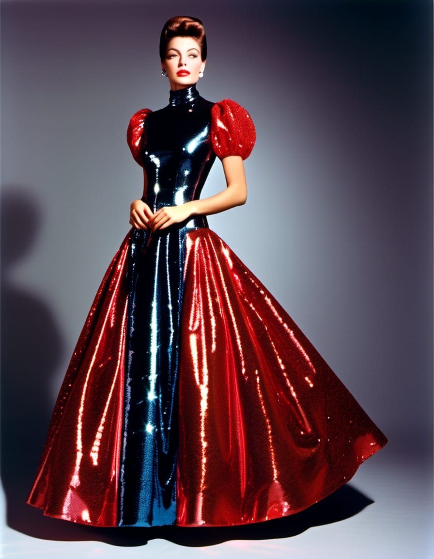 Woman in Shiny Plastic Dress at Night